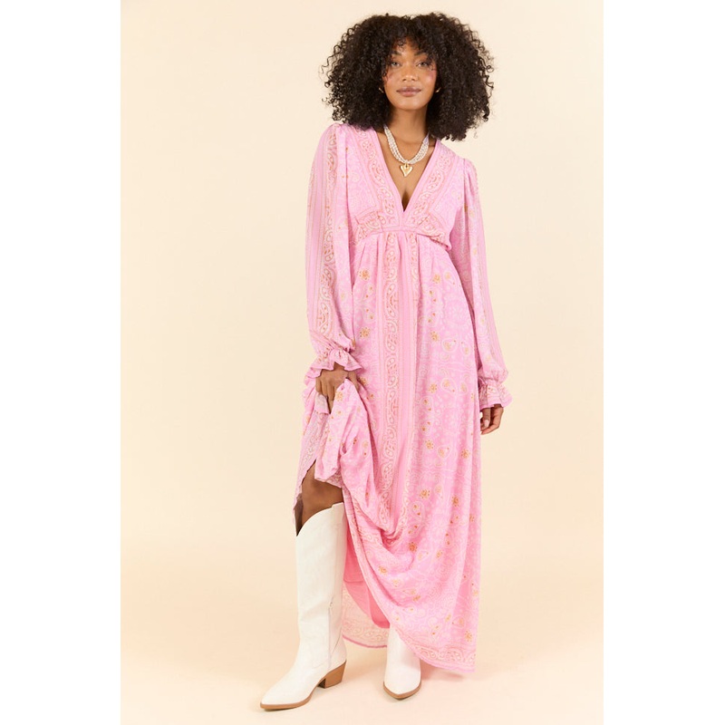 Rustic Rose Pink Bandana Print Maxi Dress