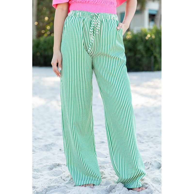 Shoreline Serenity Green Textured Stripe Pull On Pants