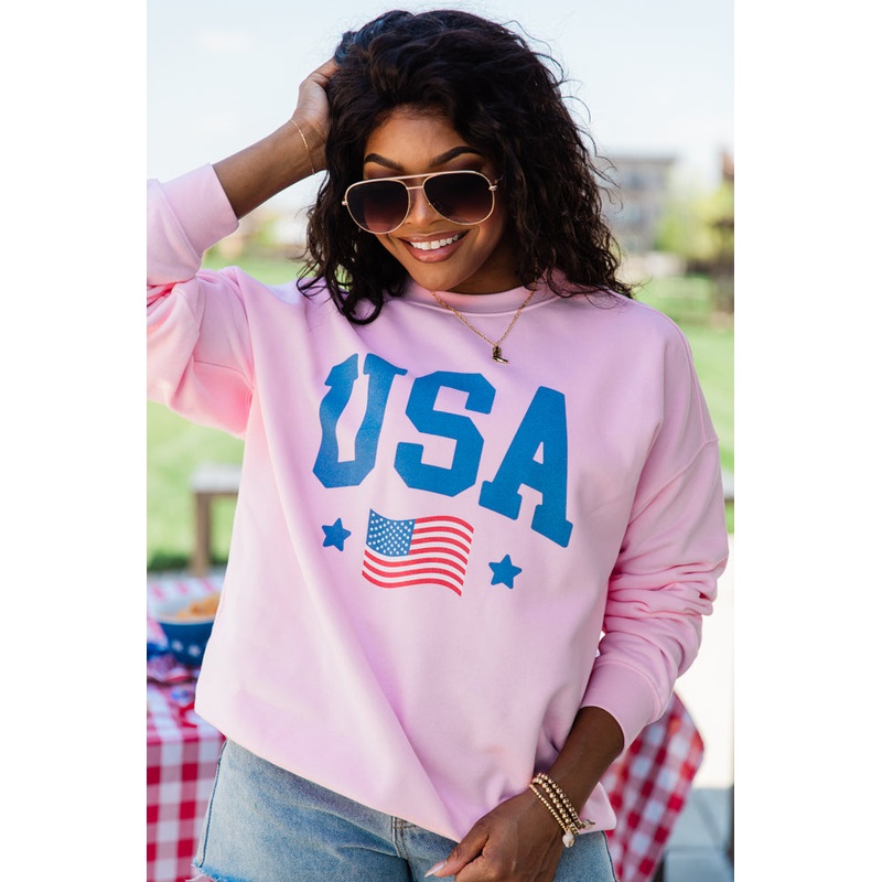 USA Flag Light Pink Graphic Sweatshirt