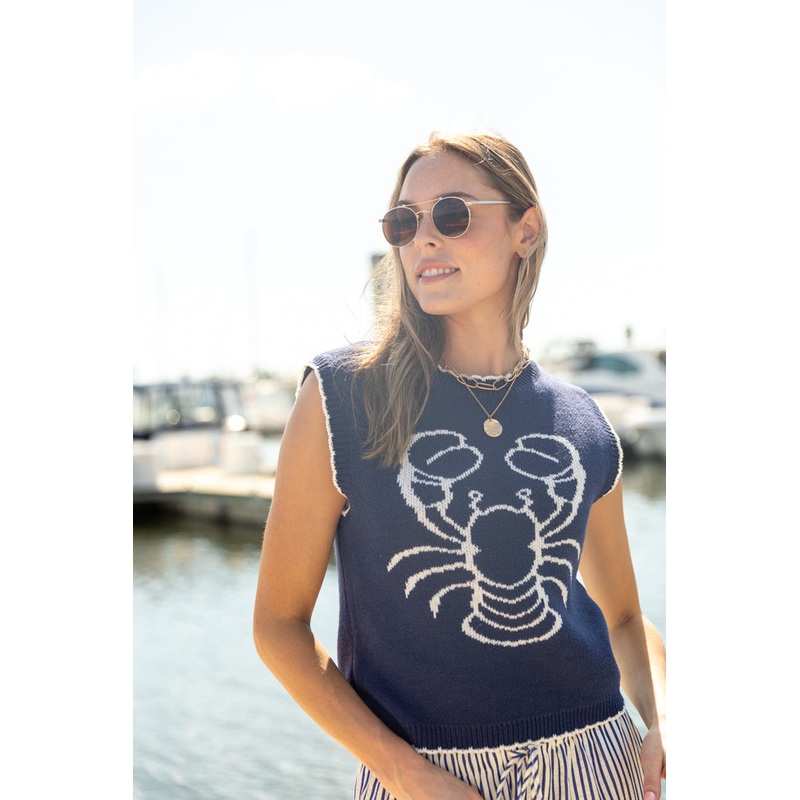 You’re My Lobster Navy Whipstitch Trim Sweater Tank