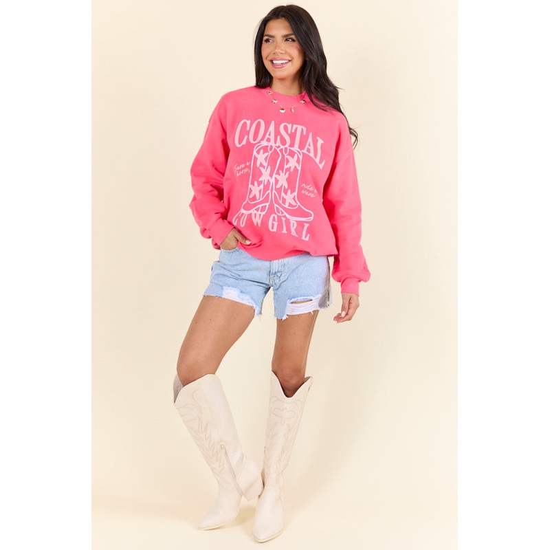 Coastal Cowgirl Boots Light Red Graphic Sweatshirt