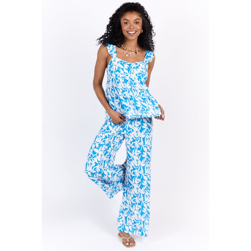 Flowers On My Mind Blue Cinched Bust Floral Tank