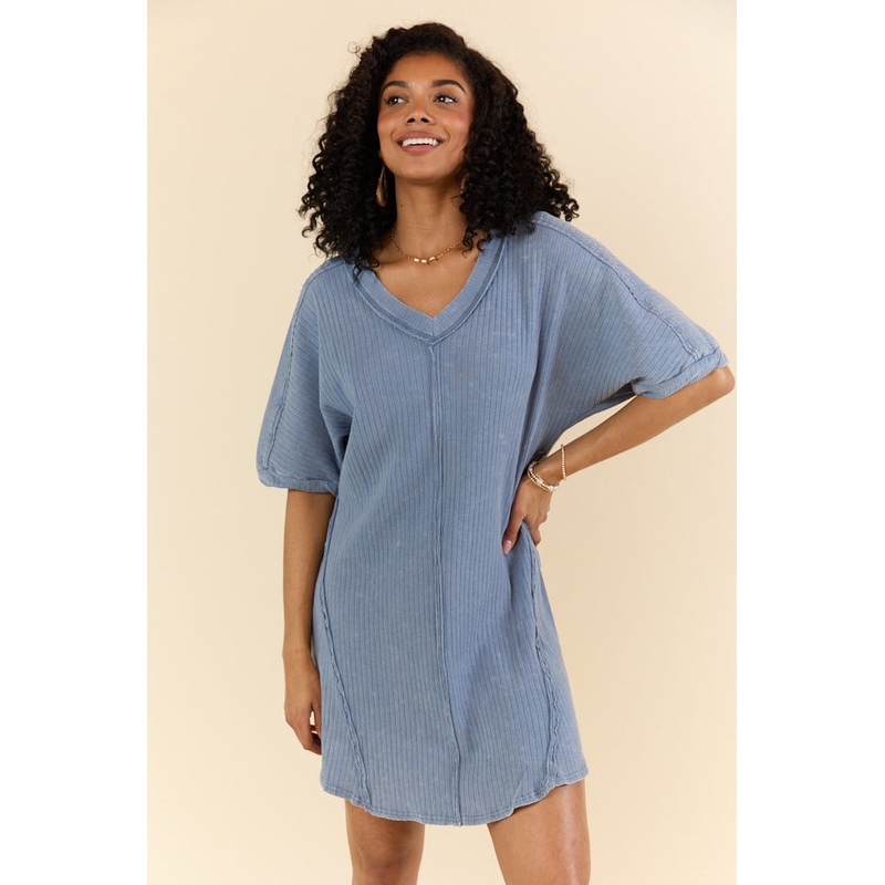 High Temperatures Blue Acid Wash Knit Dress