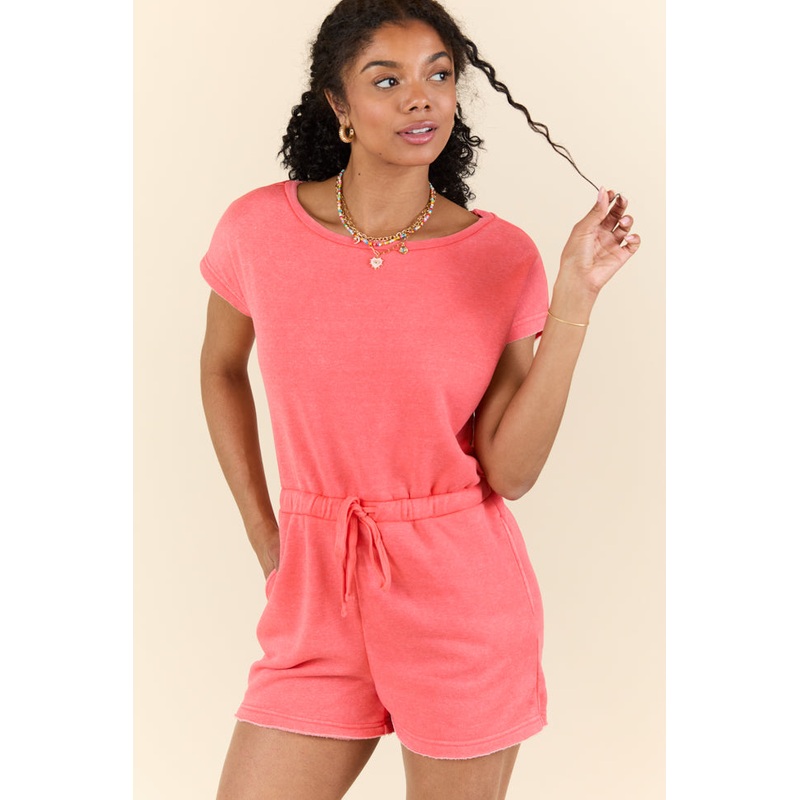 Live Freely Coral Short Sleeve Romper