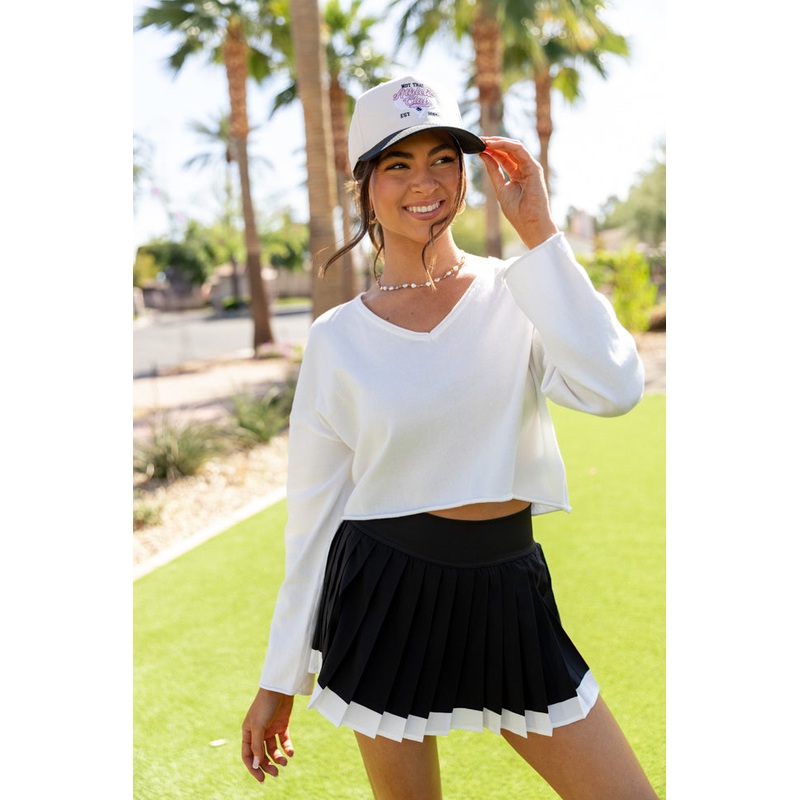 No Bad Days White Drop Shoulder V-Neck Pullover