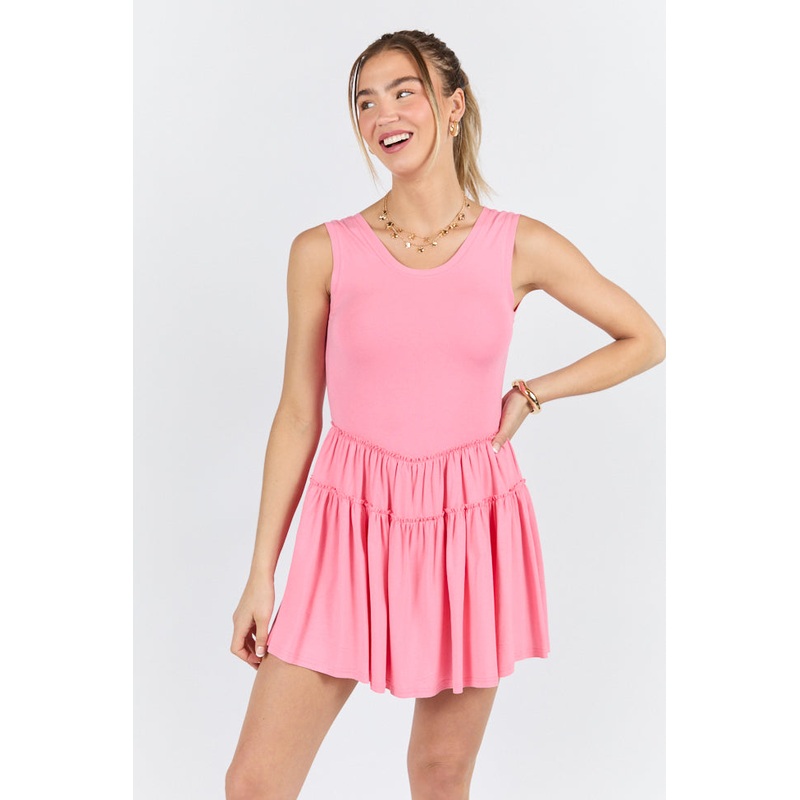 Path To Happiness Pink Knit Tank Romper Dress