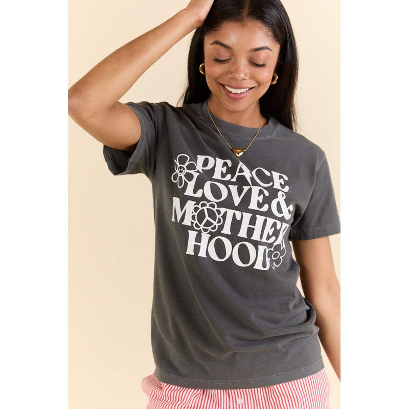 Peace Love and Motherhood Dark Grey Graphic Tee