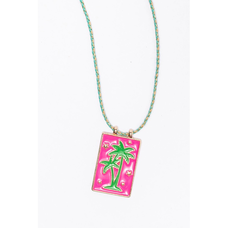 Pink Palm Tree Tag Necklace