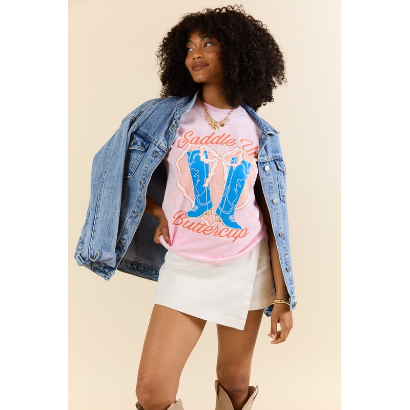 Saddle Up Buttercup Light Pink Graphic Tee