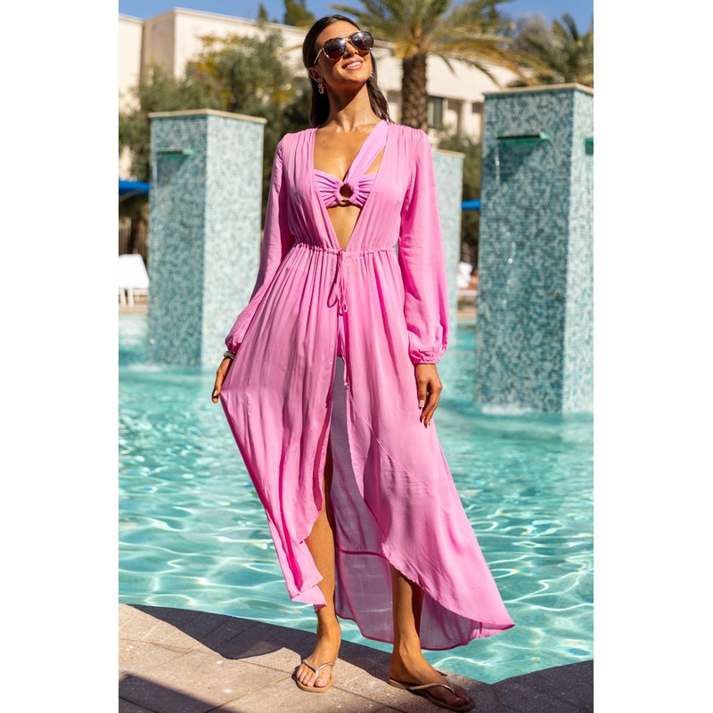 Shine On Pink Long Sleeve Swim Cover-up