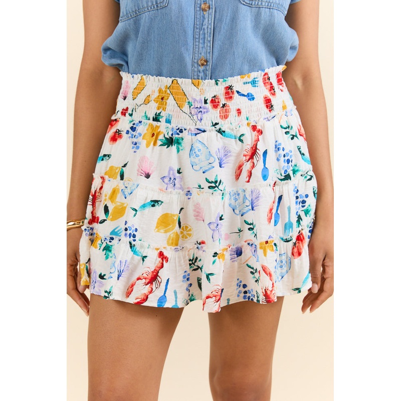 Through The Garden Ivory Multi Icon Mini Skort