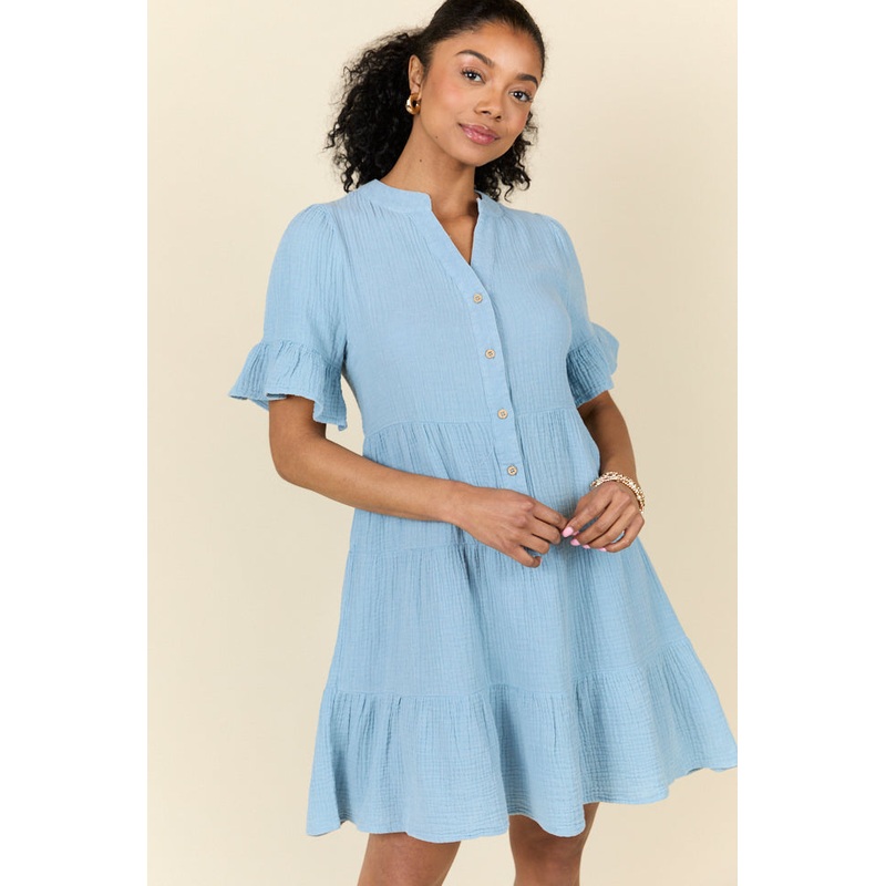Weekend Wander Blue Gauze Mini Dress