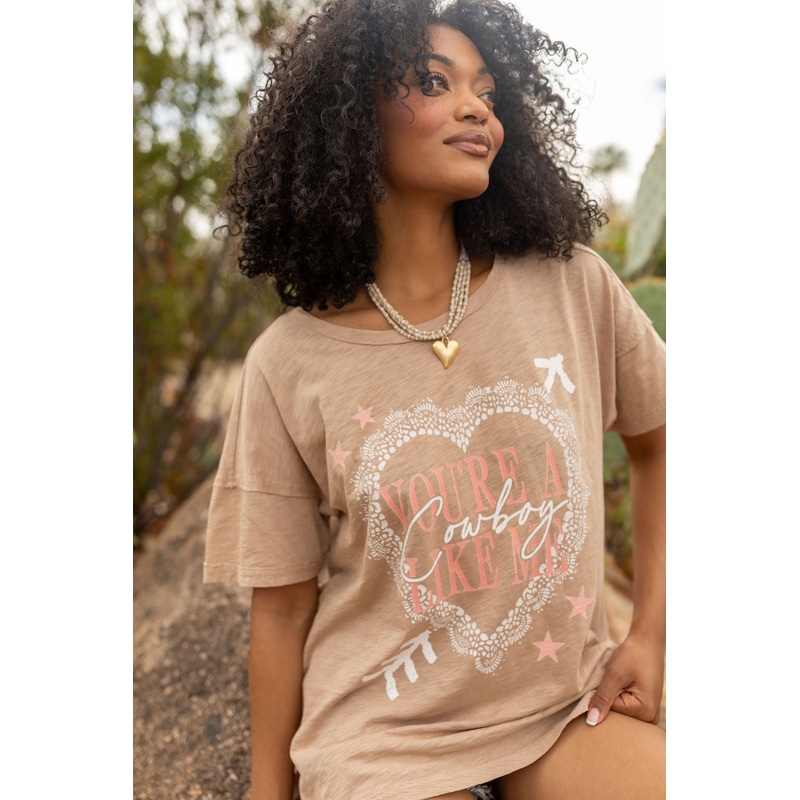 You’re A Cowboy Like Me Taupe Split Hem Graphic Tee