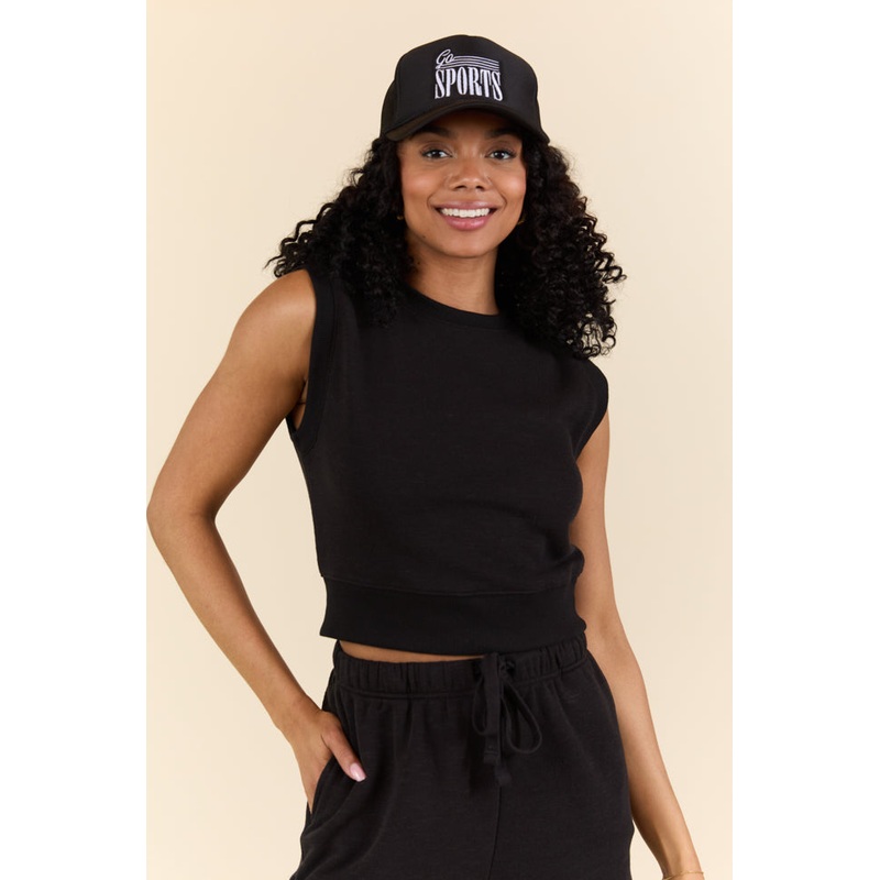 All Star Black Fitted Banded Waist Sleeveless Crop Top