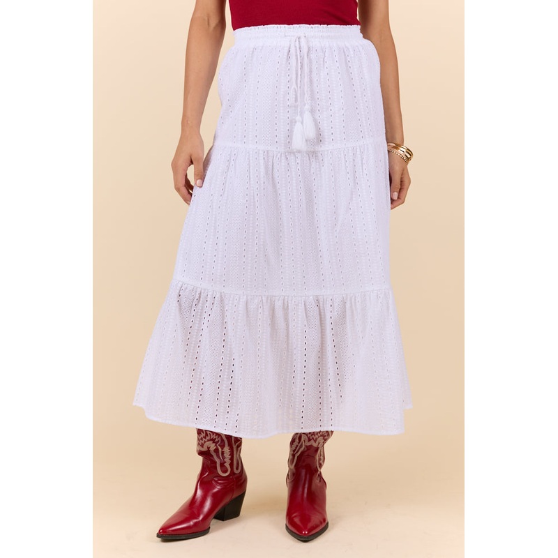 Be Yourself White Drawstring Eyelet Skirt