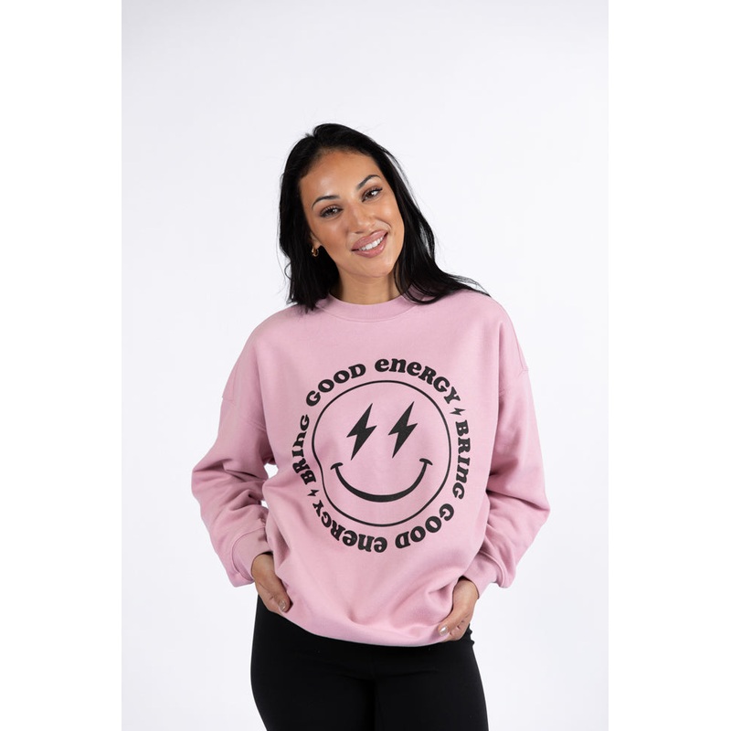 Bring Good Energy Mauve Graphic Sweatshirt