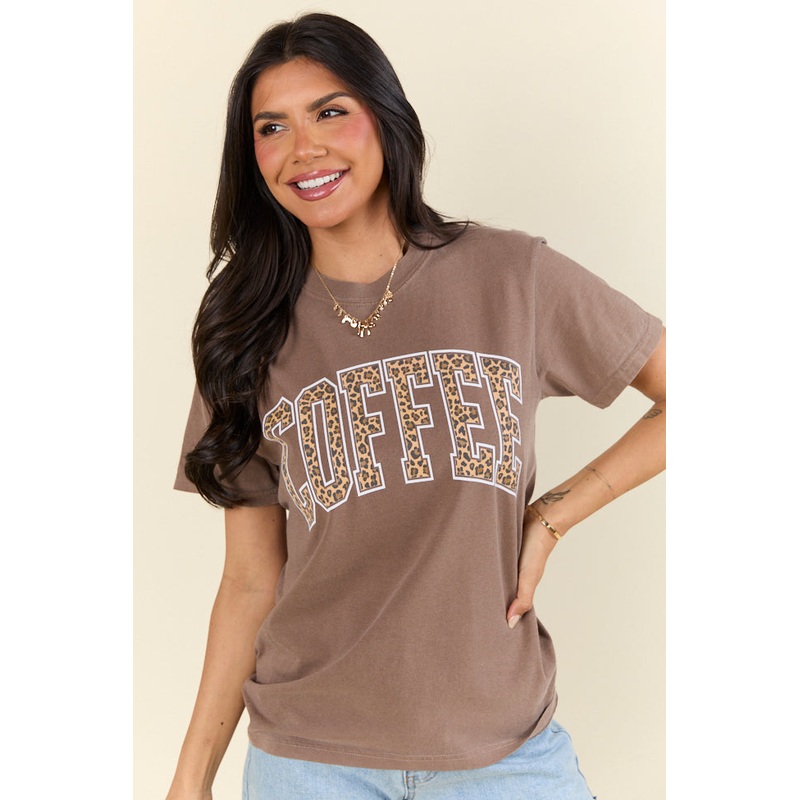 Coffee Leopard Print Brown Graphic Tee