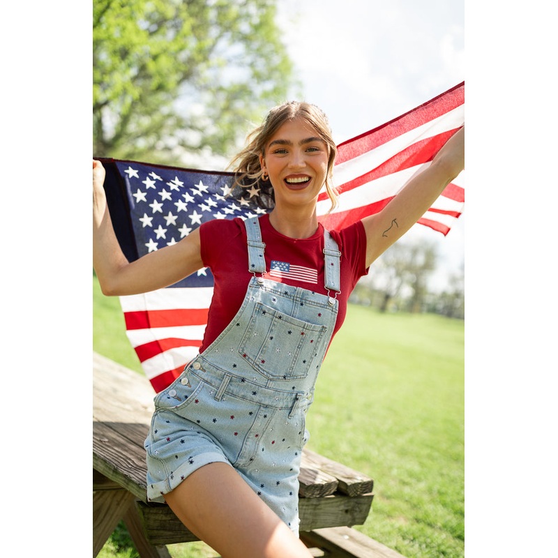 Common Ground Relaxed Fit Star Embroidered Cuffed Overalls