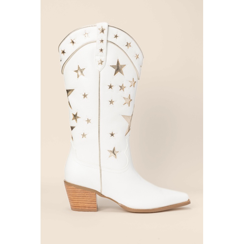Dollie White and Gold Metallic Star Boots