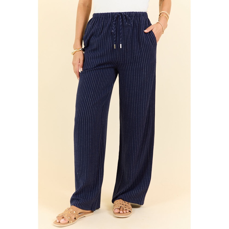 Down The Dock Navy Stripe Drawstring Pants