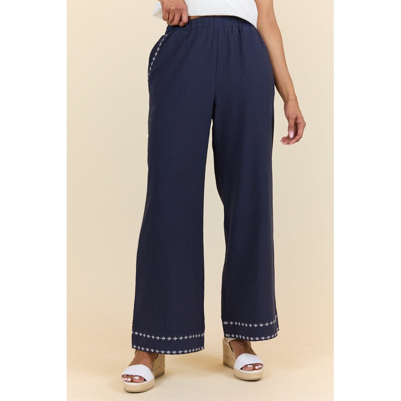 Just Feels Right Navy Embroidered Pants