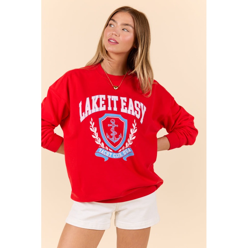 Lake It Easy Red Graphic Sweatshirt