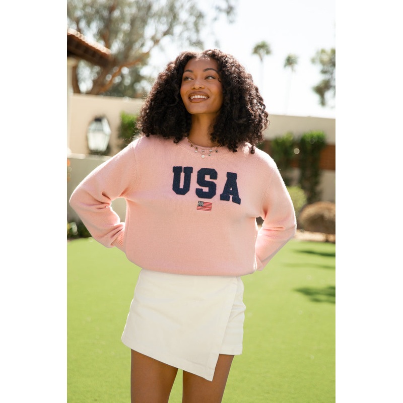 Miss Liberty Pink USA Crew Neck Sweater