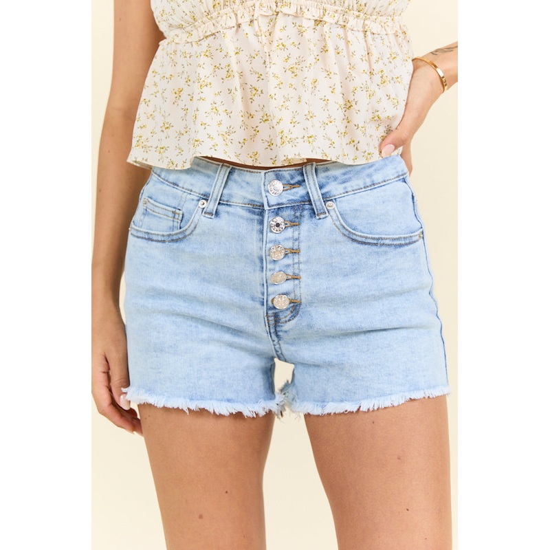 My Favorite Light Wash Button Fly Denim Shorts