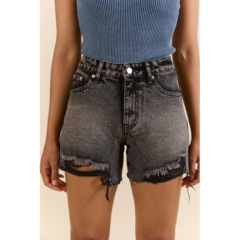 Night Rhythm Black Wash Distressed Denim Shorts