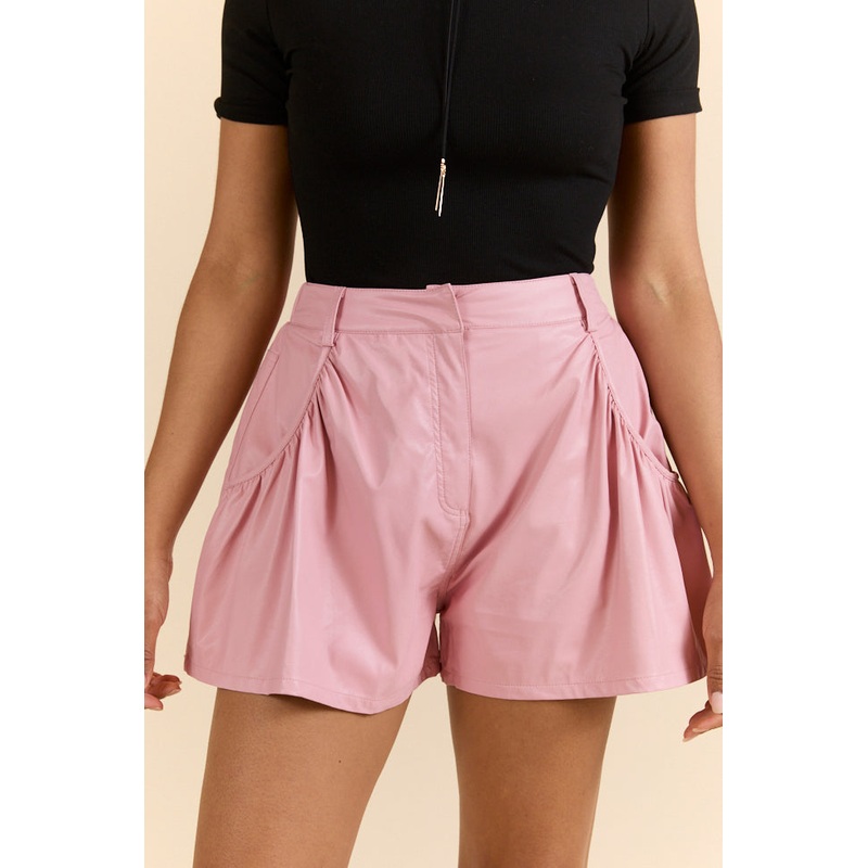 Popstar Pink Faux Leather Shorts