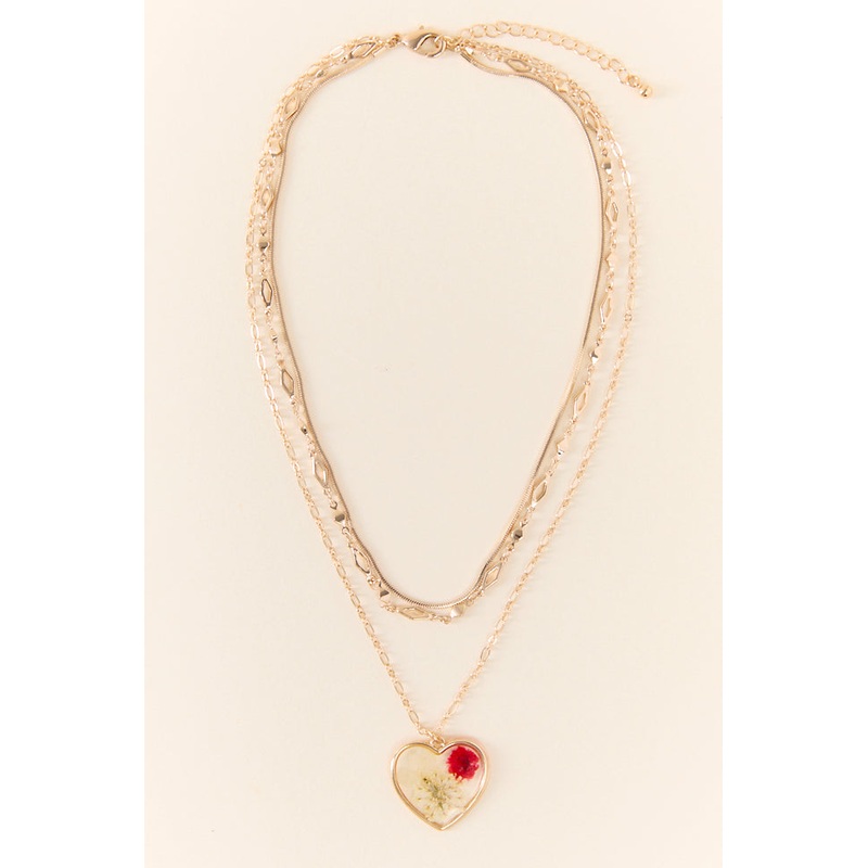 Pressed Floral Red Heart Necklace
