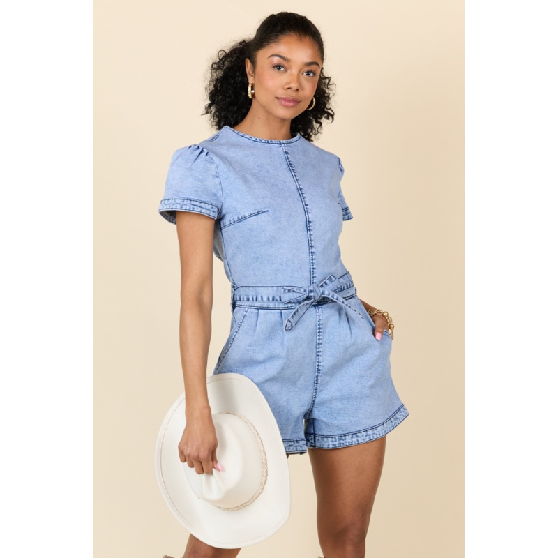 When’s Intermission Denim Short Sleeve Romper