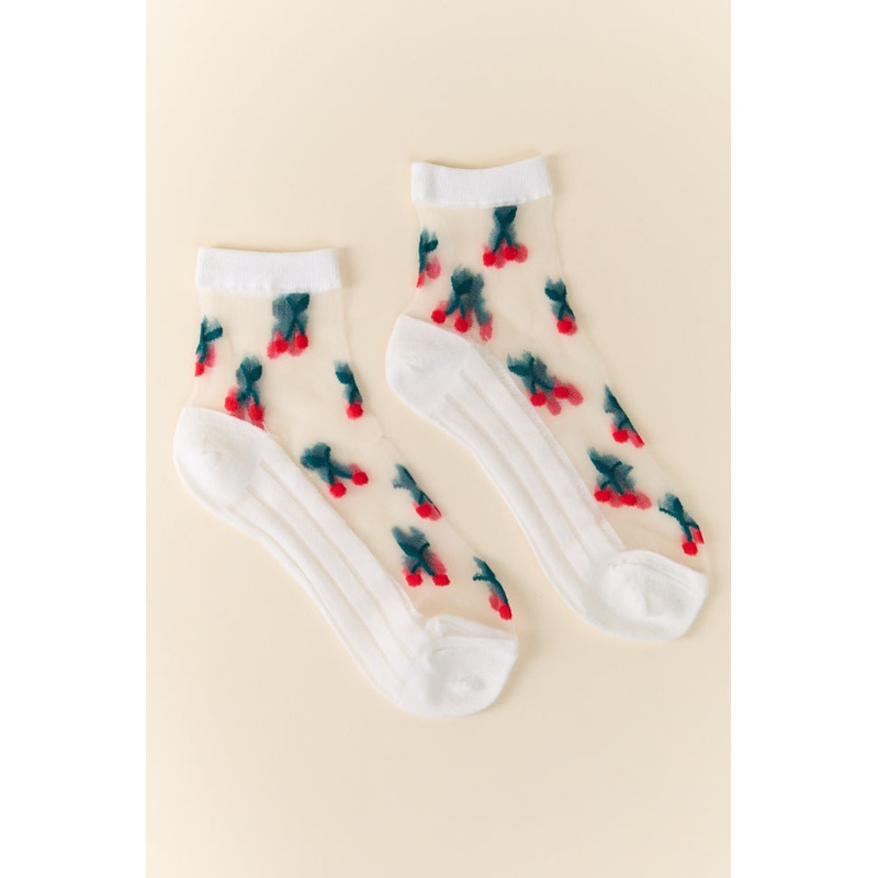 White Sheer Cherry Socks