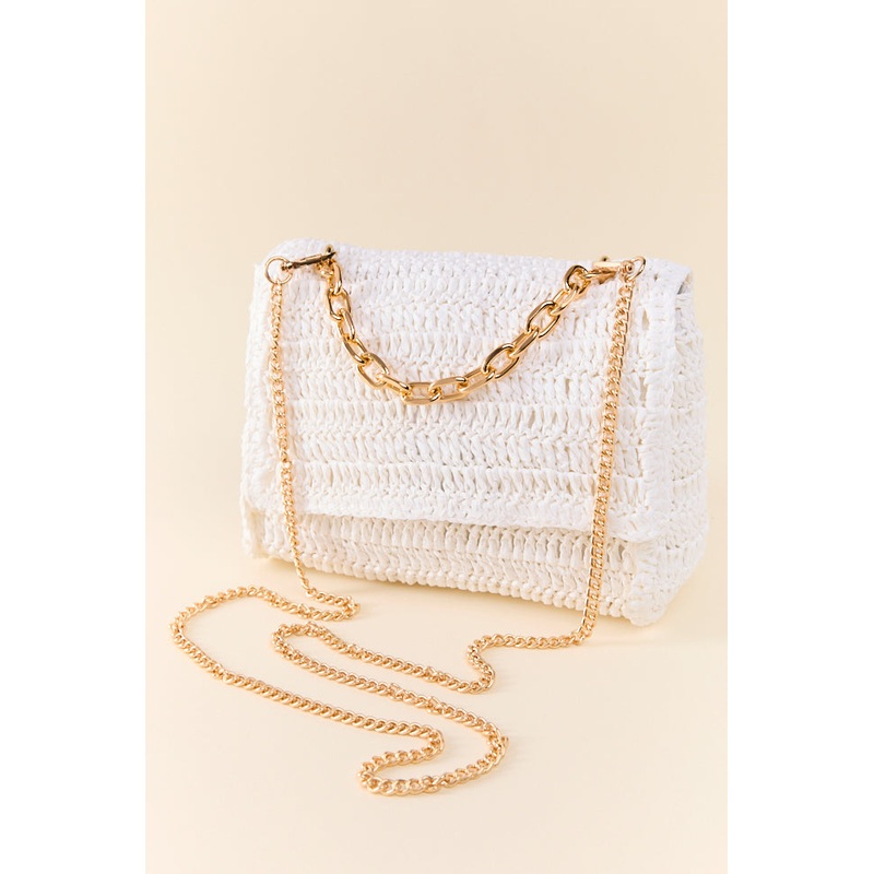 White Straw Chain Strap Crossbody