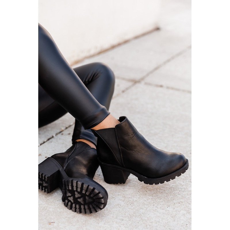 Deena Black Leather Platform Booties FINAL SALE