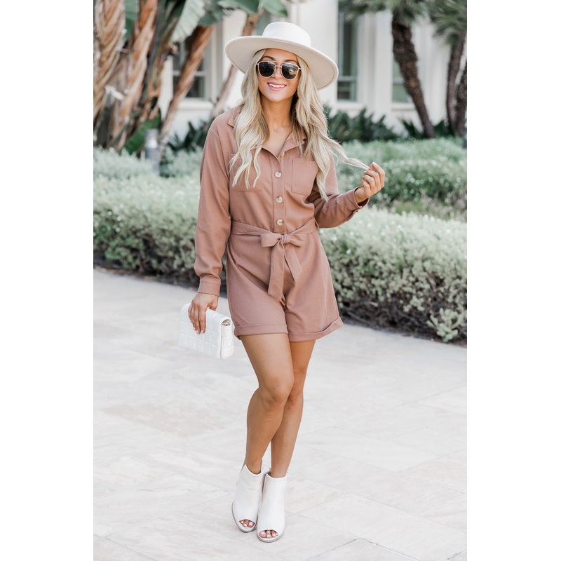 Doing My Own Thing Brown Collared Romper FINAL SALE