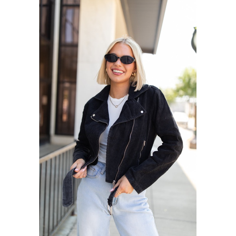 Dreaming of You Black Acid Wash Corduroy Moto Jacket FINAL SALE