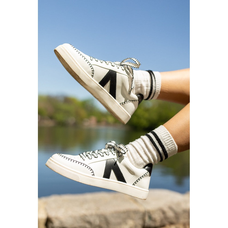 Itzia Black and White Stitched Sneakers