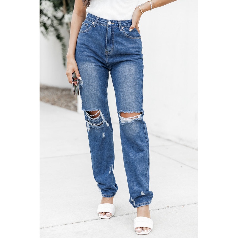 Keeley Dark Wash Distressed Straight Leg Jeans FINAL SALE