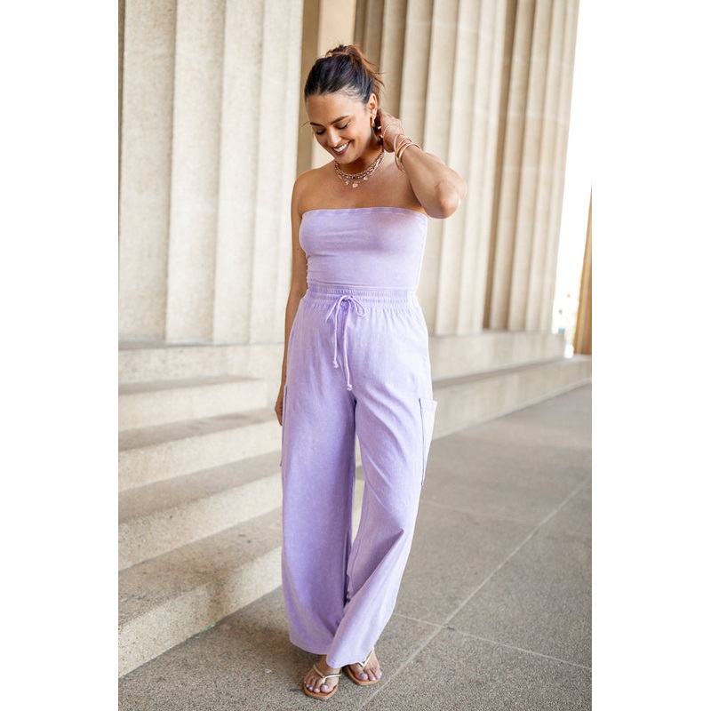 Kind Energy Purple Strapless Knit Jumpsuit