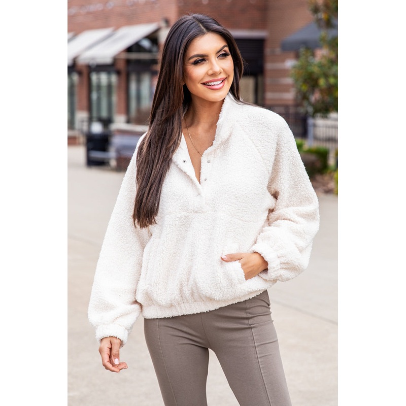 Let My Guard Down Cream Sherpa Snap Button Pullover FINAL SALE