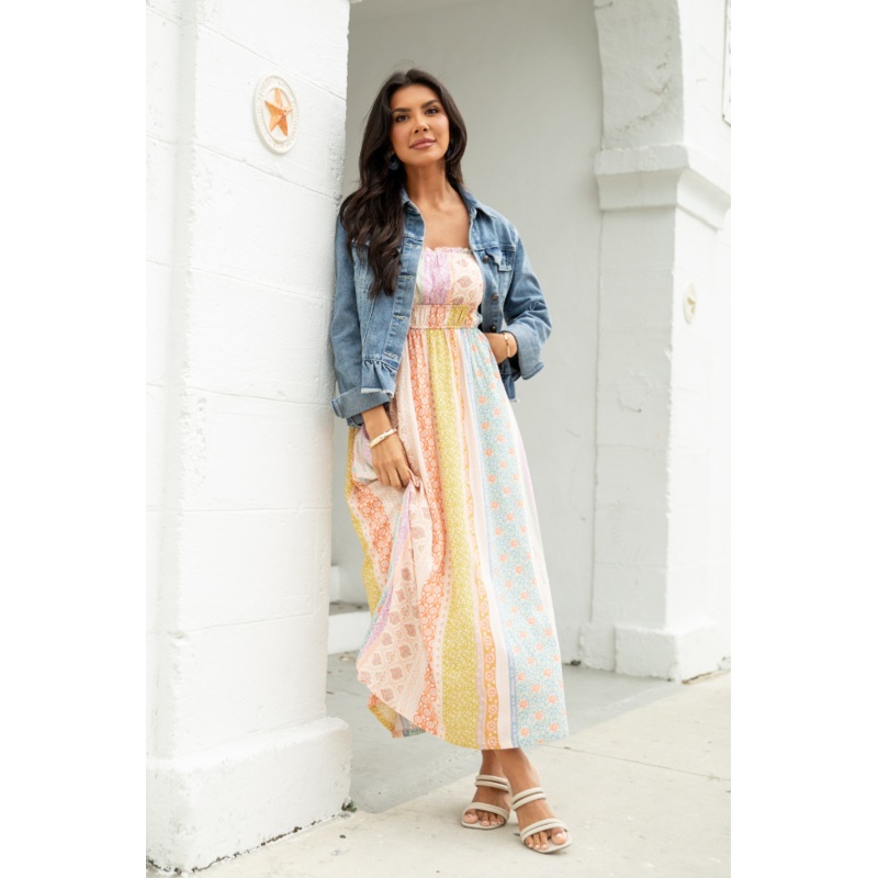Lovingly Yours Multi Patchwork Print Midi Dress