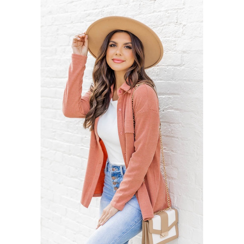 Mad About You Terracotta Ribbed Shacket FINAL SALE