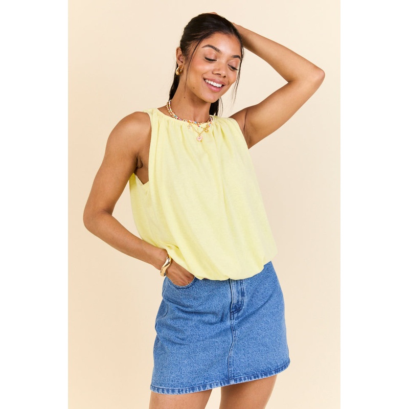 Nothing In My Way Lemon Bubble Hem Knit Tank Top