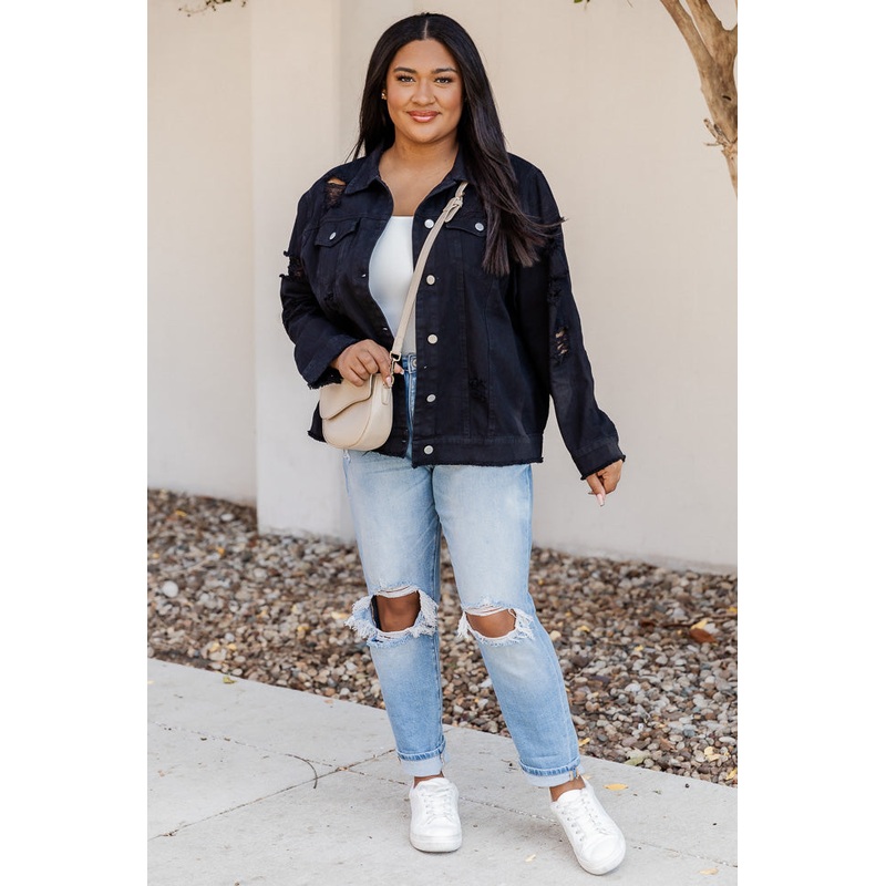 Shades Of You Black Oversized Distressed Denim Jacket FINAL SALE