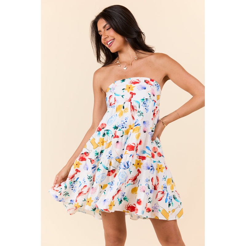 Sweet Thing Summer Girl Dinner Strapless Printed Mini Dress