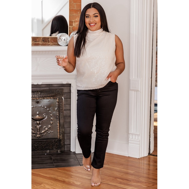 Take It As A Compliment Cream Sequin Mock Neck Tank FINAL SALE