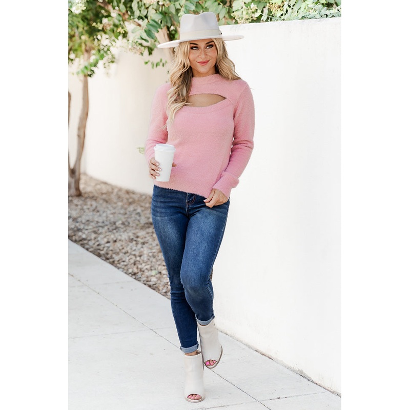 Who Cares Pink Cutout Sweater  FINAL SALE