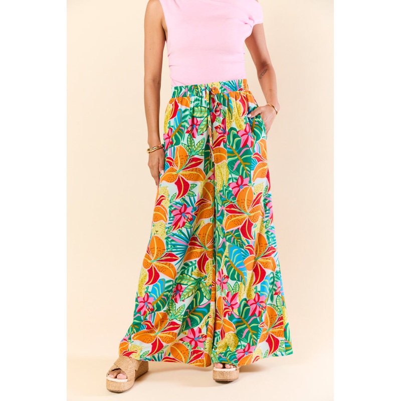 Beach Breeze Blue Mixed Print Wide Leg Pants