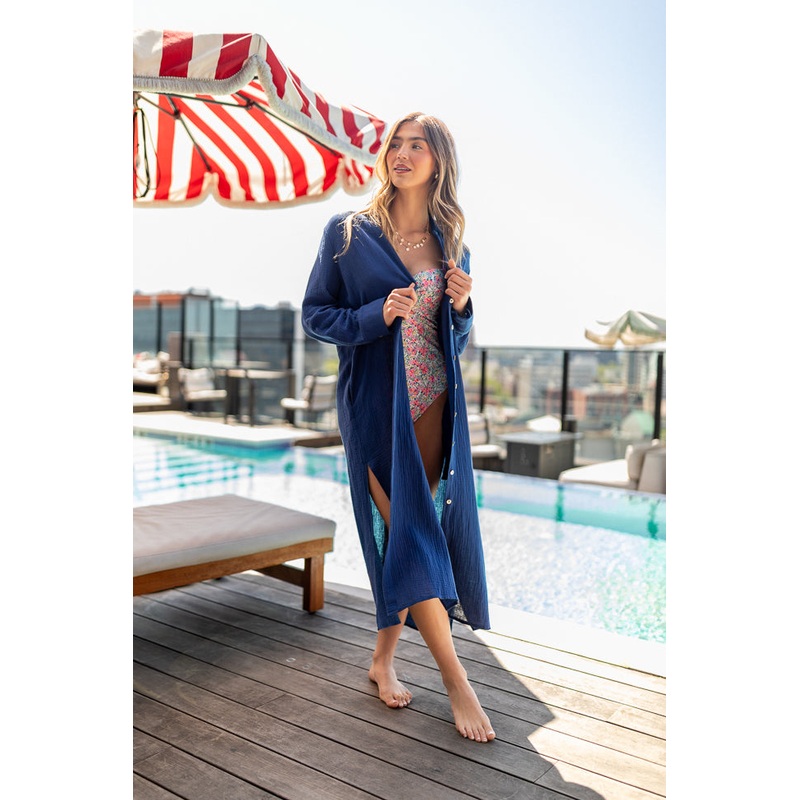 Chance Of Sunshine Navy Maxi Button Up Coverup FINAL SALE